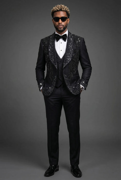 Stygian Prophecy - Black Beaded Vine 3-Piece Tuxedo
