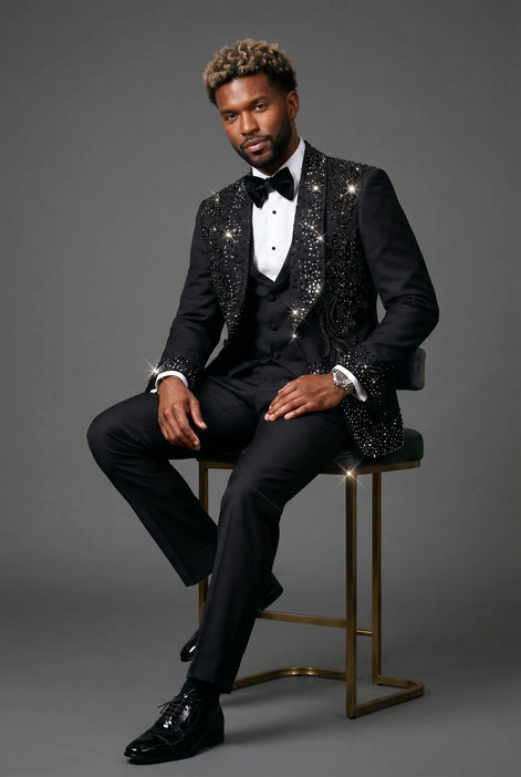 Stygian Prophecy - Black Beaded Vine 3-Piece Tuxedo