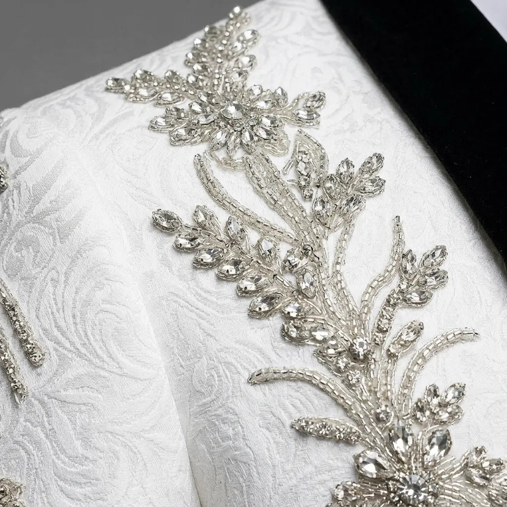 Diamond Empyrean - White Jacquard & Heavy Crystal 3-Piece Tuxedo