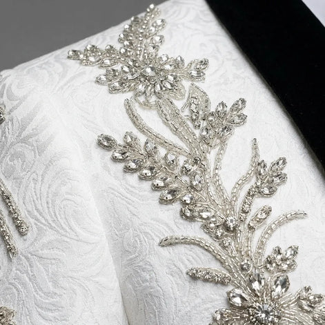Diamond Empyrean - White Jacquard & Heavy Crystal 3-Piece Tuxedo