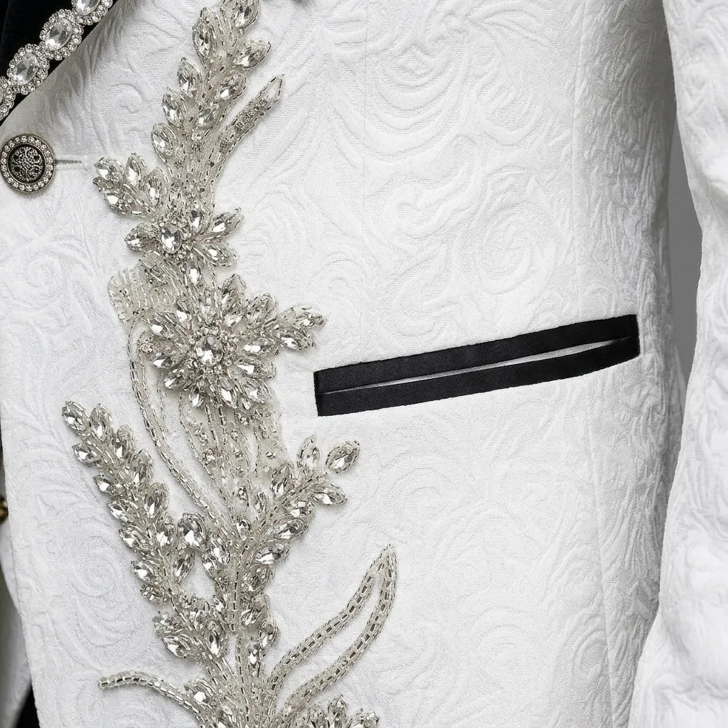 Diamond Empyrean - White Jacquard & Heavy Crystal 3-Piece Tuxedo