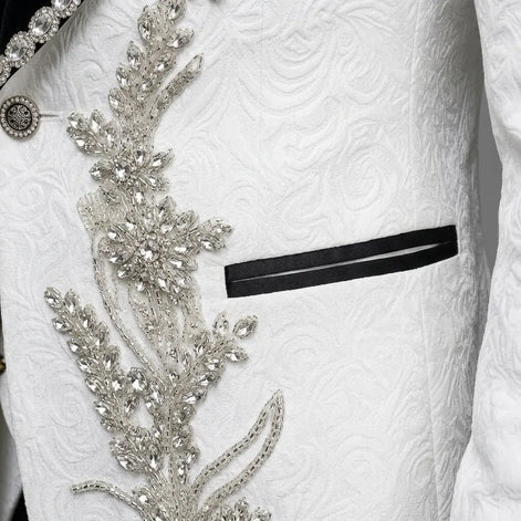 Diamond Empyrean - White Jacquard & Heavy Crystal 3-Piece Tuxedo