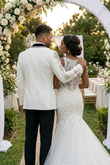 Diamond Empyrean - White Jacquard & Heavy Crystal 3-Piece Tuxedo