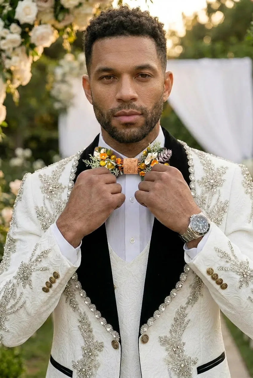 Diamond Empyrean - White Jacquard & Heavy Crystal 3-Piece Tuxedo