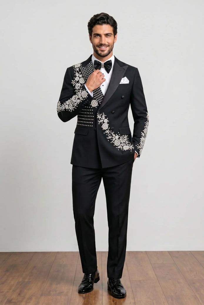 Argentum Sovereign - Silver Crystal Double-Breasted Tuxedo
