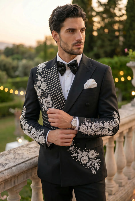 Argentum Sovereign - Silver Crystal Double-Breasted Tuxedo