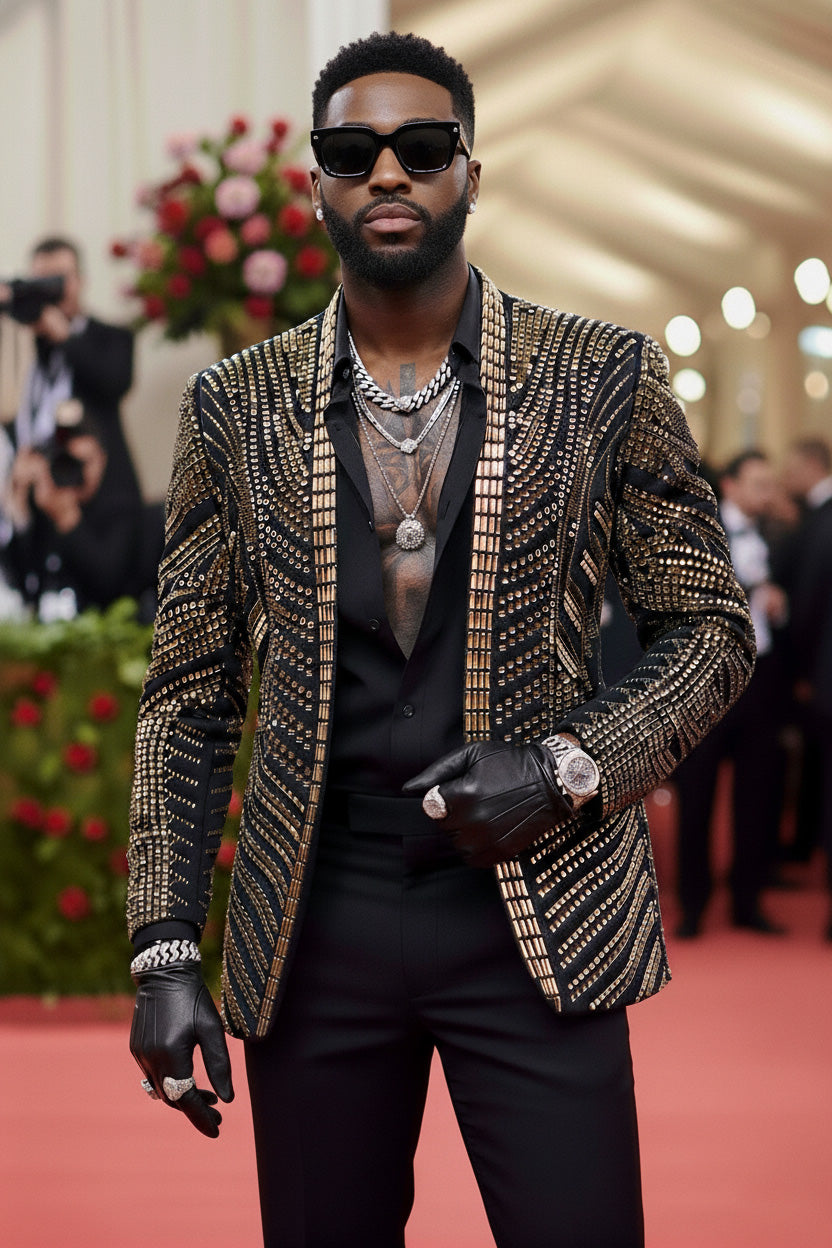 Gilded Pharaoh - Obsidian Gold Imperial Crystal Dinner Jacket - Nevo Suits