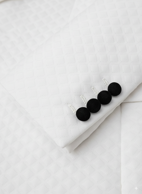 The Diamond Royale - White Jacquard & Velvet Contrast Tuxedo Set