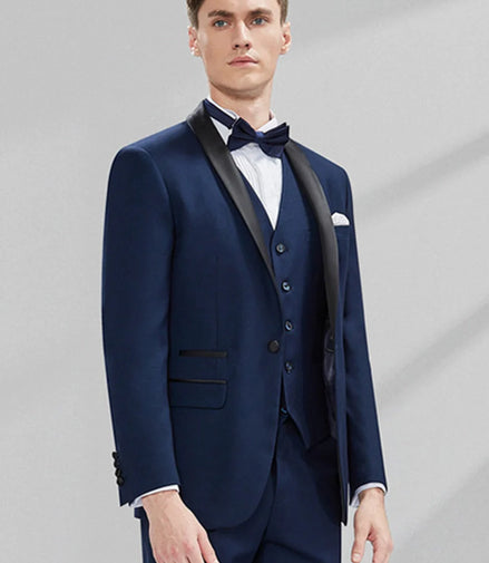 Men's 3-Piece Classic Groom Dresses Navy Blue Groomsmen Suit