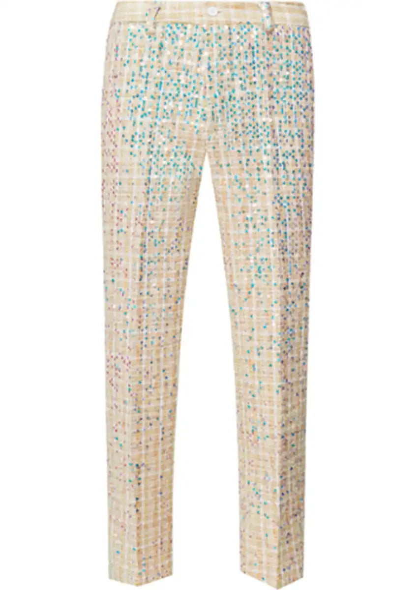 Men’s 2-Piece Linen Sparkle Gridline Champagne Suit
