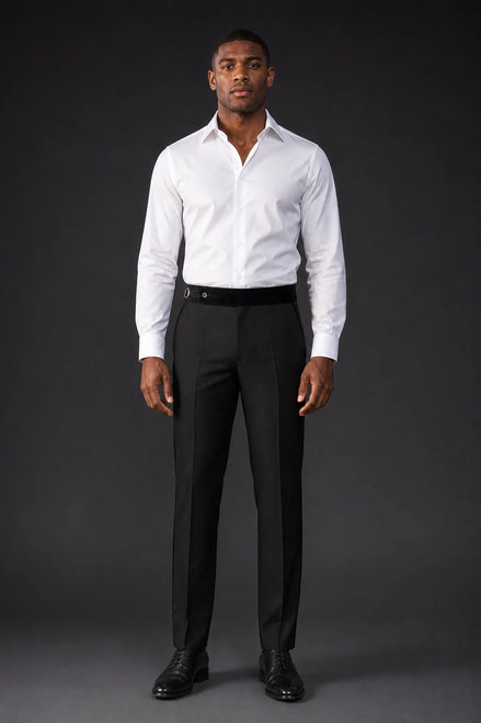Midnight Line - Black Velvet-Trimmed Dress Trousers