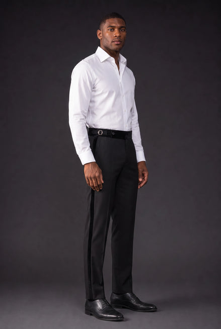 Midnight Line - Black Velvet-Trimmed Dress Trousers