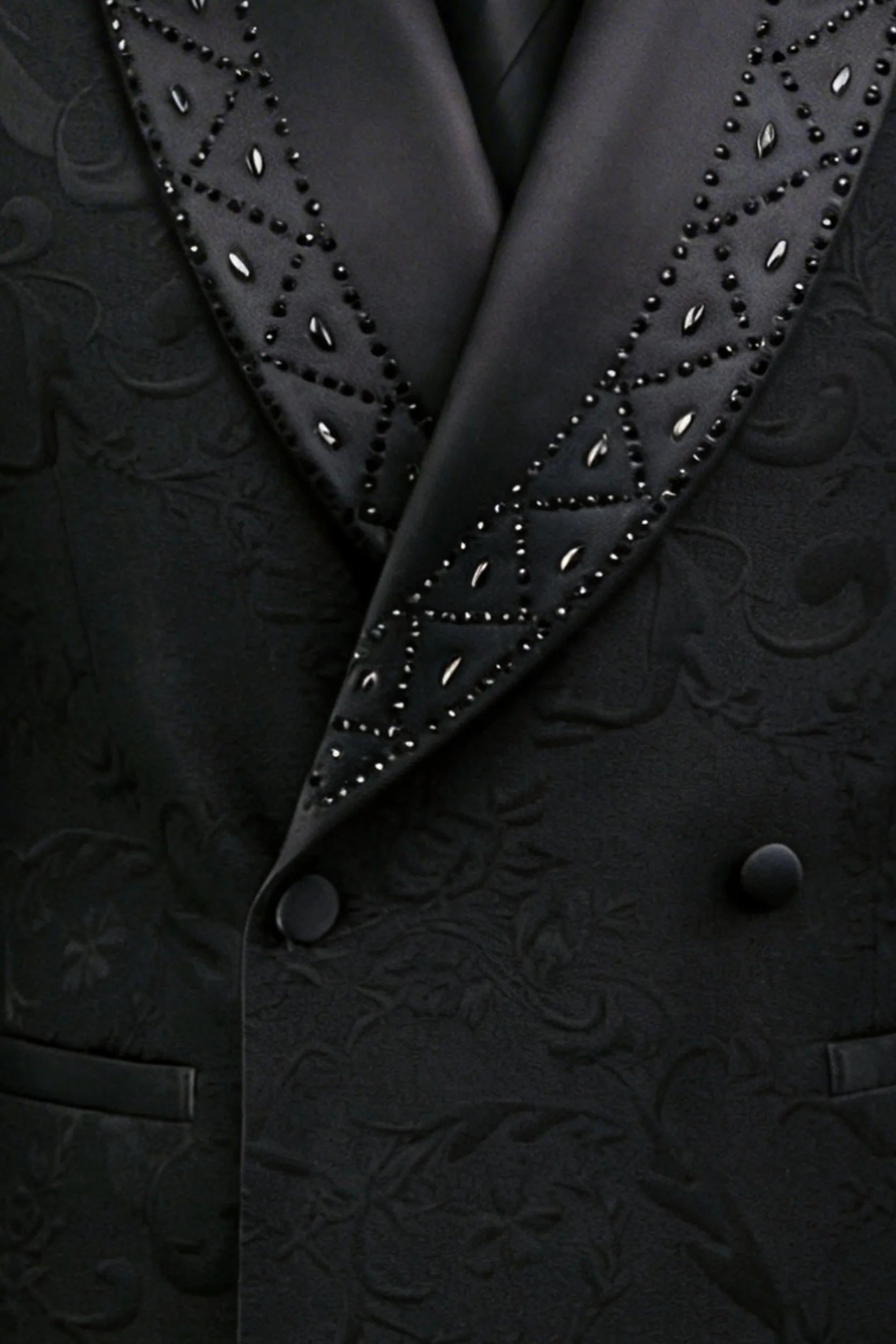Onyx Prism - Black Diamond Double-Breasted Tuxedo Set - Nevo Suits