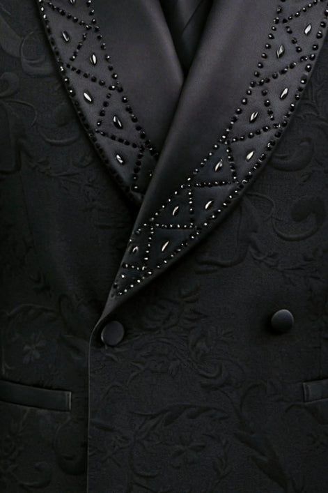Onyx Prism - Black Diamond Double-Breasted Tuxedo Set - Nevo Suits