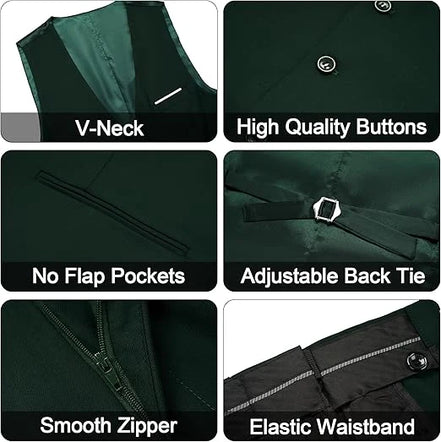 Men's Stylish Dark Green 3-Piece Suit One Button Closure Notched Lapel