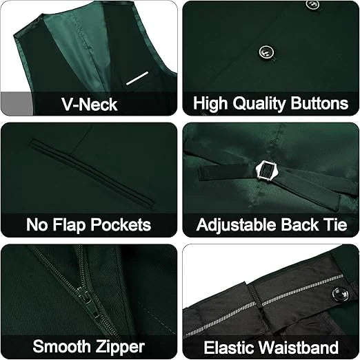 Men's Stylish Dark Green 3-Piece Suit One Button Closure Notched Lapel