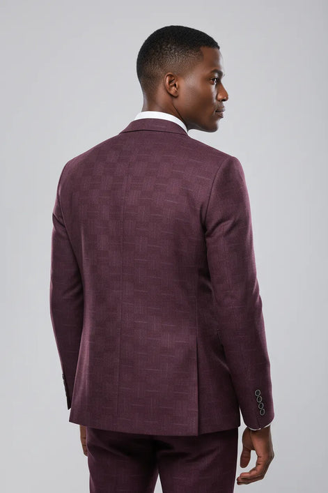 Garnet Mosaic - Burgundy Textured 3-Piece Suit - Nevo Suits
