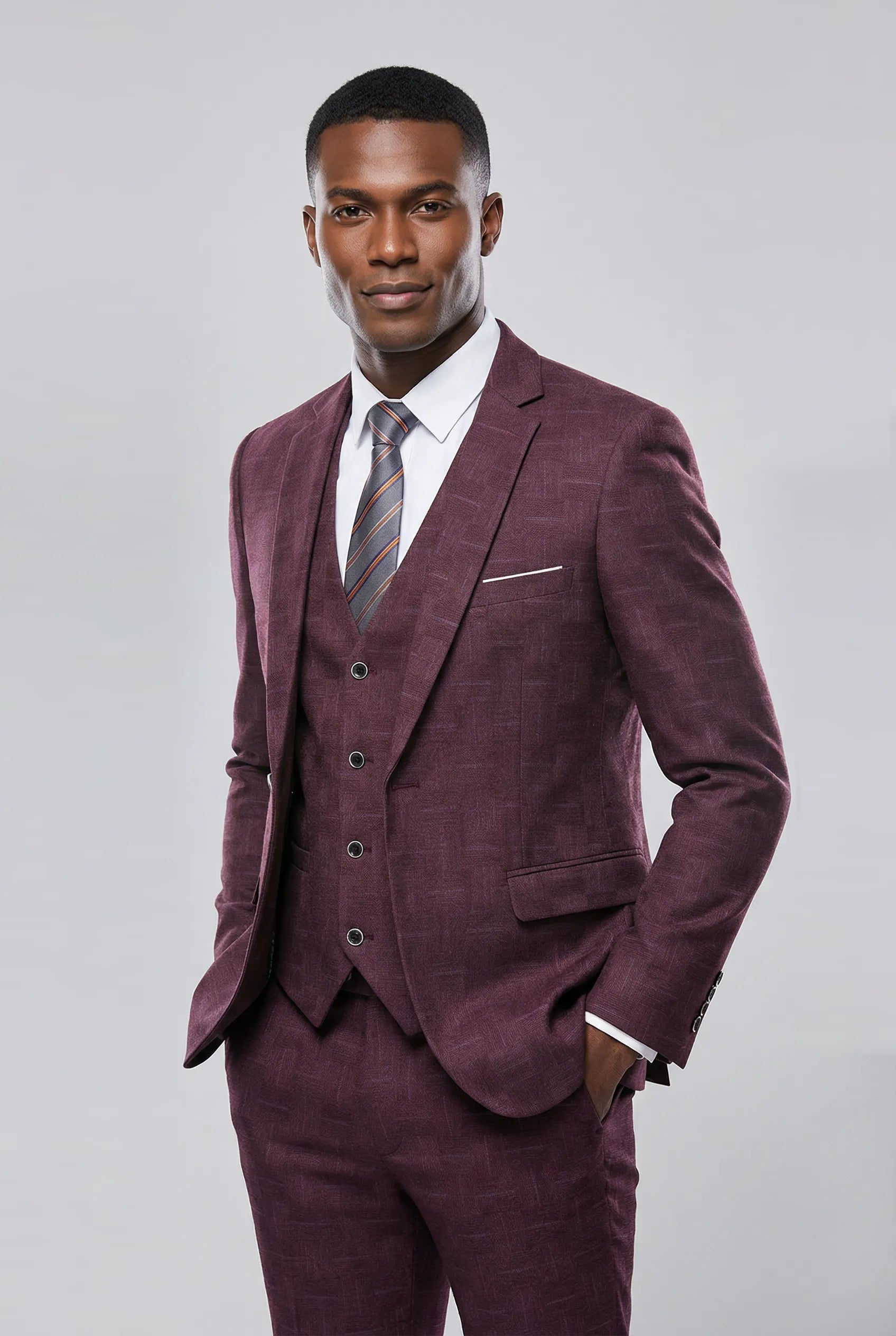 Garnet Mosaic - Burgundy Textured 3-Piece Suit - Nevo Suits