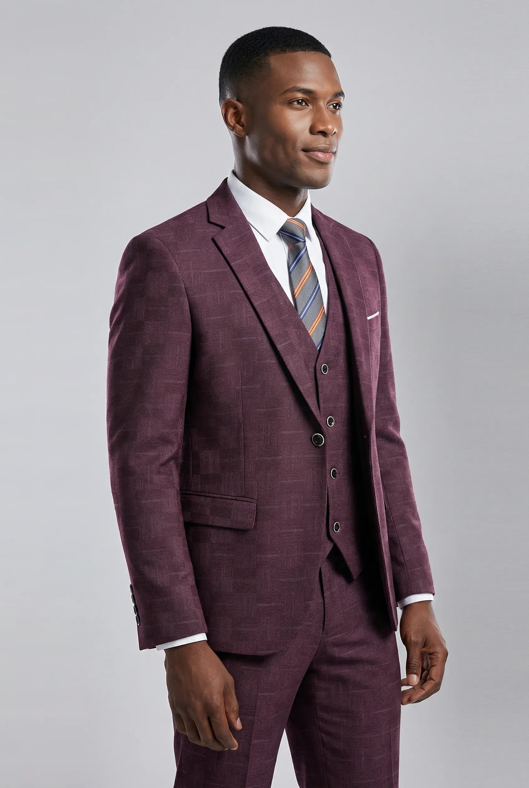Garnet Mosaic - Burgundy Textured 3-Piece Suit - Nevo Suits