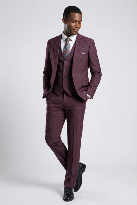 Garnet Mosaic - Burgundy Textured 3-Piece Suit - Nevo Suits