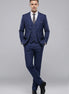 Full front view of Sapphire Canvas royal blue 3-piece suit with high-definition geometric jacquard pattern - Nevo Suits