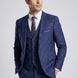 Full front view of Sapphire Canvas royal blue 3-piece suit with high-definition geometric jacquard pattern - Nevo Suits