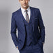 Full front view of Sapphire Canvas royal blue 3-piece suit with high-definition geometric jacquard pattern - Nevo Suits