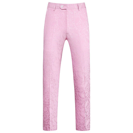 Men's 3-Piece Jacquard Peak Lapel Double Breasted Pink Tuxedo