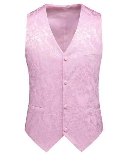 Men's 3-Piece Jacquard Peak Lapel Double Breasted Pink Tuxedo