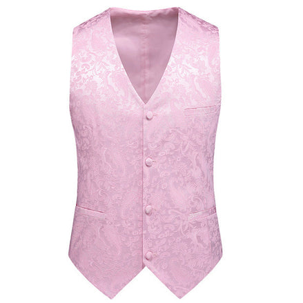 Men's 3-Piece Jacquard Peak Lapel Double Breasted Pink Tuxedo