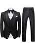 Men's 3-Piece Black Rose Embroidery Shawl Lapel Wedding Tuxedo
