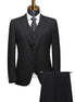 Black suit with vest and tie on a mannequin against a white background