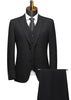 Black suit with vest and tie on a mannequin against a white background