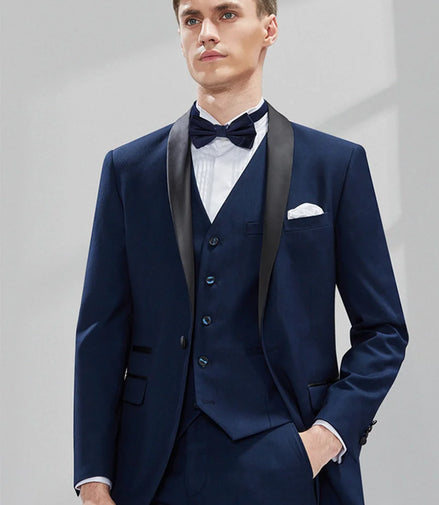 Men's 3-Piece Classic Groom Dresses Navy Blue Groomsmen Suit