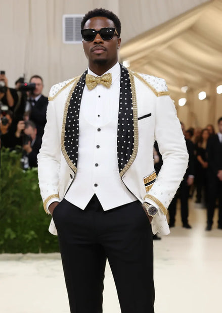Men’s Elegant Hand-embroidered Black and Gold Men's Tailcoat 3-piece Suit