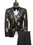 Floral patterned suit jacket and pants on a mannequin with a white background