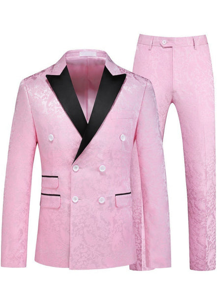 Pink tuxedo with black lapels on a white background