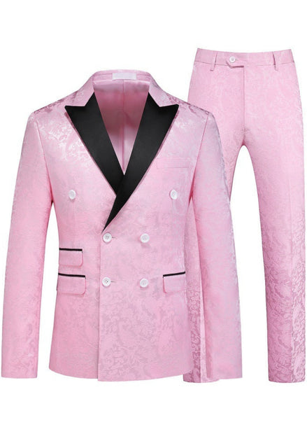 Pink tuxedo with black lapels on a white background