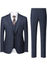 Navy blue suit with vest and pants on a white background
