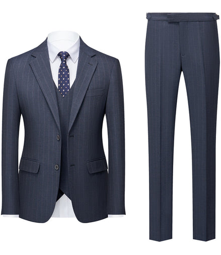 Gray pinstripe suit with jacket, vest, and pants on a white background