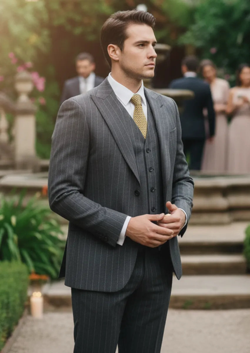 Men’s 3-Piece Slim Fit Plaid Suit Set for Business and Wedding