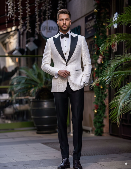 Men’s Gold Brocade Peak Lapel Luxurious 3-Piece Suit