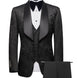 Black floral jacquard tuxedo 3-piece set with matching trousers front view