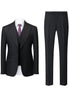Black pinstripe suit with jacket, vest, and pants on a white background
