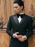 Men’s Black Legend Peak Lapel Double-Breasted Rhinestone Tuxedo 3-Piece Suit