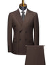 Brown pinstripe suit on a mannequin with a white background