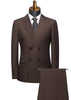 Brown pinstripe suit on a mannequin with a white background
