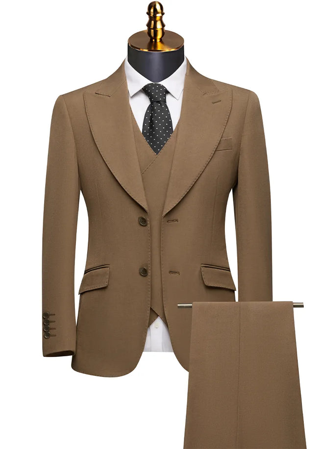 Brown suit on a mannequin with a white background