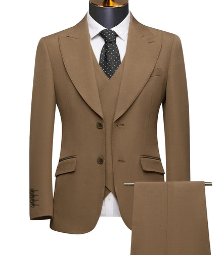 Brown suit on a mannequin with a white background