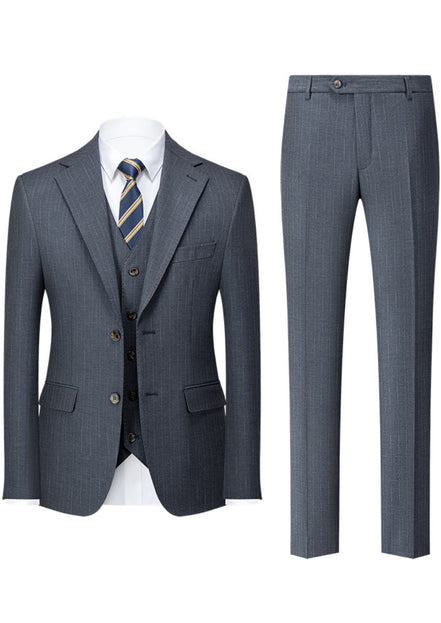 Gray suit with vest and pants on a white background